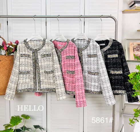 HELLO Twill Long Sleeves Chic All Match Tweed Blazer